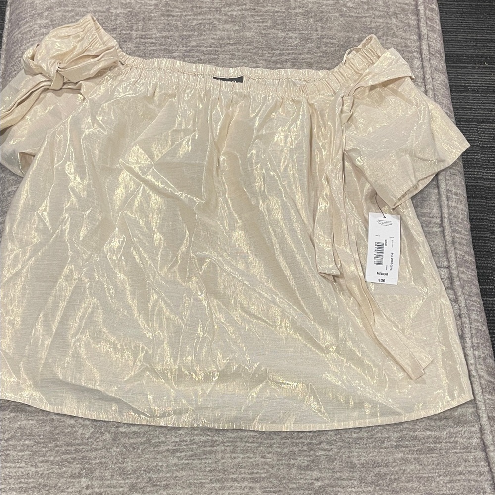 Off-Shoulder Shimmery Cream Women's Top